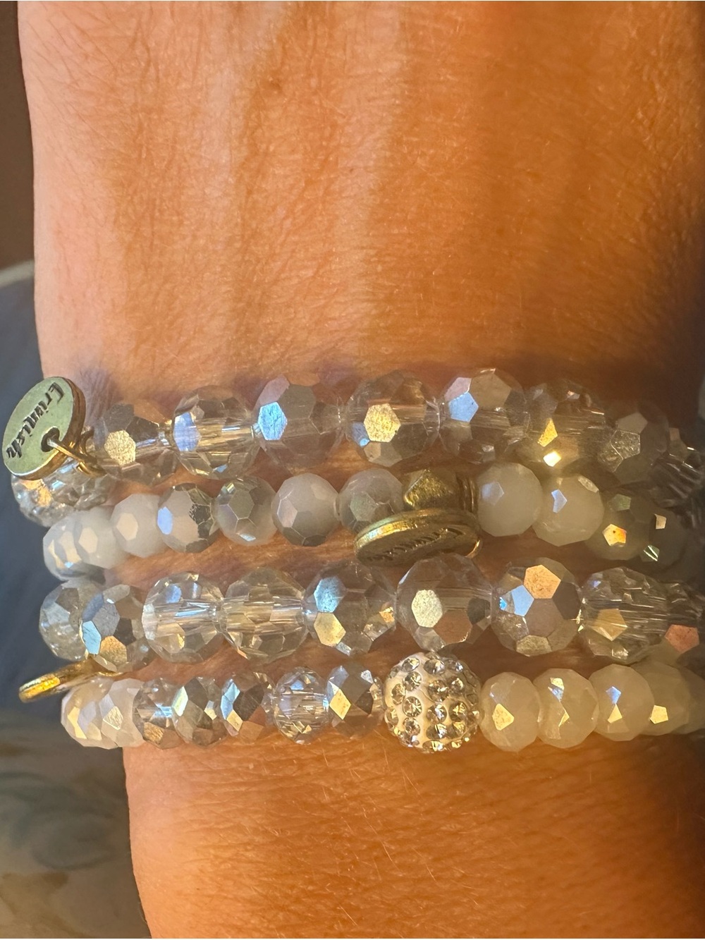Erimish Clear and silver Bead Stretch Bracelet Stack